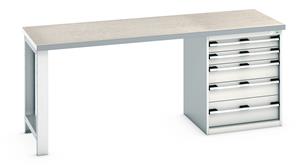 840mm High Benches Bott Bench 2000x750x840mm with Lino Top and 5 Drawer Cabinet